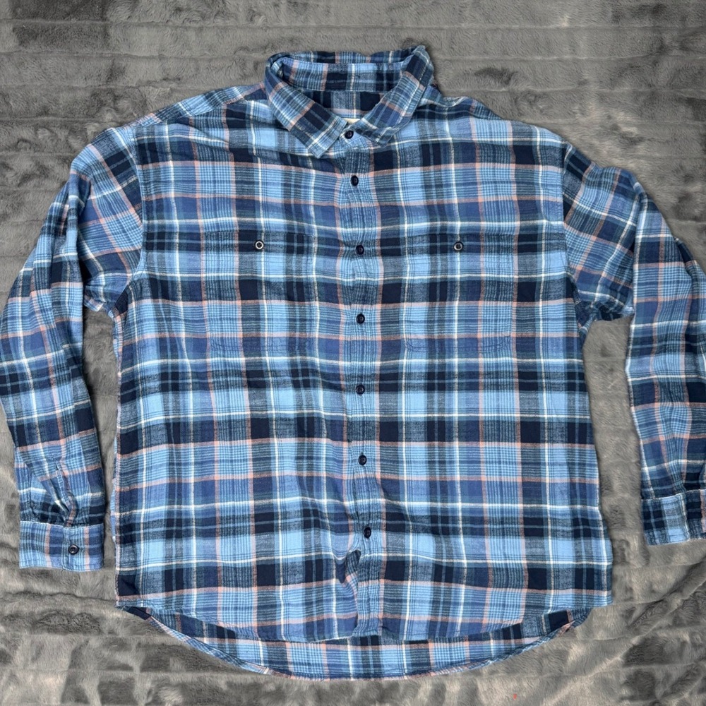 American Eagle Mens XXL Blue Plaid Flannel Button Down Shirt Long Sleeve 6528